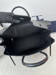 Birkin 35cm Touch Klein Karoo South African Ostrich Leather & Shiny Alligator Crocodile CC89 Noir Black Gold Hardware