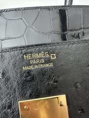 Birkin 35cm Touch Klein Karoo South African Ostrich Leather & Shiny Alligator Crocodile CC89 Noir Black Gold Hardware