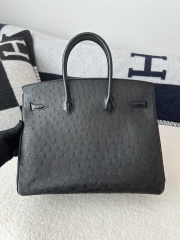 Birkin 35cm Touch Klein Karoo South African Ostrich Leather & Shiny Alligator Crocodile CC89 Noir Black Gold Hardware