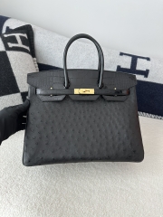 Birkin 35cm Touch Klein Karoo South African Ostrich Leather & Shiny Alligator Crocodile CC89 Noir Black Gold Hardware