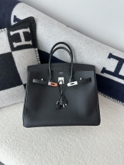 Birkin 35cm Touch Matte Alligator Crocodile & Togo Calfskin Leather CK89 Noir Black Silver Hardware