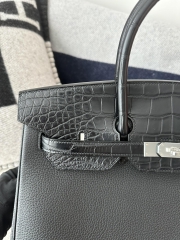Birkin 35cm Touch Matte Alligator Crocodile & Togo Calfskin Leather CK89 Noir Black Silver Hardware