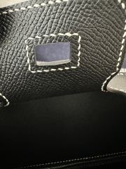 Birkin 25cm Epsom Textured Calfskin Leather CK89 Noir Black Silver Hardware White Stitching Horseshoe Logo