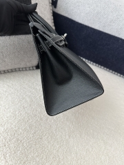 Birkin 25cm Epsom Textured Calfskin Leather CK89 Noir Black Silver Hardware White Stitching Horseshoe Logo