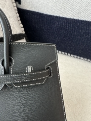 Birkin 25cm Epsom Textured Calfskin Leather CK89 Noir Black Silver Hardware White Stitching Horseshoe Logo