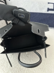 Birkin 25cm Epsom Textured Calfskin Leather CK89 Noir Black Silver Hardware White Stitching Horseshoe Logo