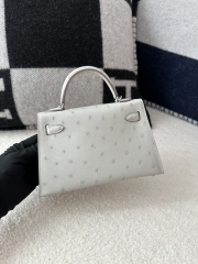 Kelly Mini II Klein Karoo South African Ostrich Leather 80 Pearl Grey Silver Hardware