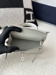 Kelly Mini II Klein Karoo South African Ostrich Leather 80 Pearl Grey Silver Hardware