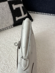 Kelly Mini II Klein Karoo South African Ostrich Leather 80 Pearl Grey Silver Hardware