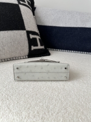 Kelly Mini II Klein Karoo South African Ostrich Leather 80 Pearl Grey Silver Hardware
