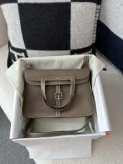 Halzan 25cm, Imported Clemence Leather, CC18 Etoupe Grey with Silver Hardware.