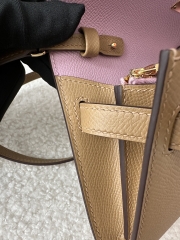 Kelly To Go Crossbody Wallet, Imported Epsom Leather, 0M Chai Beige & X9 Mauve Sylvestre Purple with Gold Hardware.