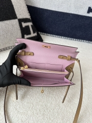 Kelly To Go Crossbody Wallet, Imported Epsom Leather, 0M Chai Beige & X9 Mauve Sylvestre Purple with Gold Hardware.