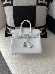 Birkin 25cm, Imported Togo Calfskin, 01 Blanc Pure White with Silver Hardware.