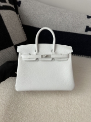 Birkin 25cm, Imported Togo Calfskin, 01 Blanc Pure White with Silver Hardware.