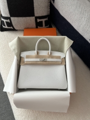 Birkin 25cm, Imported Togo Calfskin, 01 Blanc Pure White with Silver Hardware.