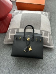Birkin 25cm, External Stitching, Imported Epsom Leather, CC89 Noir Black with Gold Hardware.