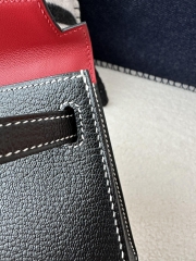 Kelly Mini II, Imported Chevre Goat Leather, CK89 Noir Black & Q5 Rouge Casaque Red with Silver Hardware.
