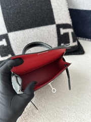 Kelly Mini II, Imported Chevre Goat Leather, CK89 Noir Black & Q5 Rouge Casaque Red with Silver Hardware.