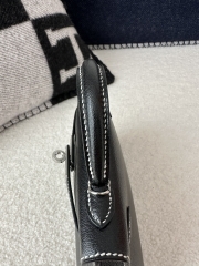 Kelly Mini II, Imported Chevre Goat Leather, CK89 Noir Black & Q5 Rouge Casaque Red with Silver Hardware.