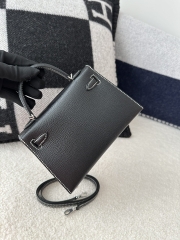 Kelly Mini II, Imported Chevre Goat Leather, CK89 Noir Black & Q5 Rouge Casaque Red with Silver Hardware.