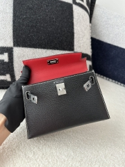 Kelly Mini II, Imported Chevre Goat Leather, CK89 Noir Black & Q5 Rouge Casaque Red with Silver Hardware.