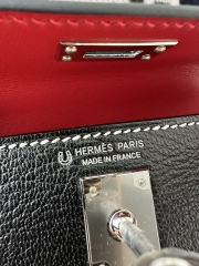 Kelly Mini II, Imported Chevre Goat Leather, CK89 Noir Black & Q5 Rouge Casaque Red with Silver Hardware.