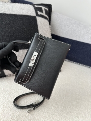 Kelly Mini II, Imported Chevre Goat Leather, CK89 Noir Black & Q5 Rouge Casaque Red with Silver Hardware.