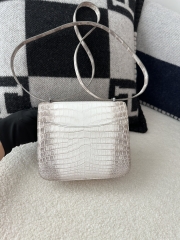 Constance 18cm, Himalaya Crocodile, Imported Premium Leather, 01 Himalaya with Silver Hardware, 