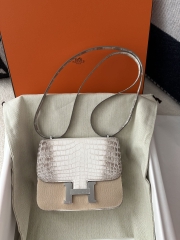 Constance 18cm, Himalaya Crocodile, Imported Premium Leather, 01 Himalaya with Silver Hardware, 