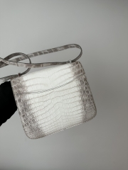 Constance 18cm, Himalaya Crocodile, Imported Premium Leather, 01 Himalaya with Silver Hardware, 