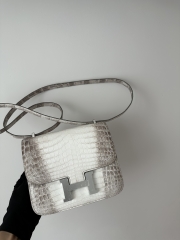 Constance 18cm, Himalaya Crocodile, Imported Premium Leather, 01 Himalaya with Silver Hardware, 