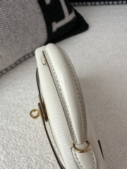 Kelly Mini II, Imported Chevre Goat Leather, I2 Nata Cream White with Gold Hardware.