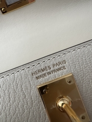 Kelly Mini II, Imported Chevre Goat Leather, I2 Nata Cream White with Gold Hardware.