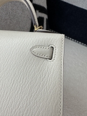 Kelly Mini II, Imported Chevre Goat Leather, I2 Nata Cream White with Gold Hardware.