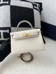 Kelly Mini II, Imported Chevre Goat Leather, I2 Nata Cream White with Gold Hardware.
