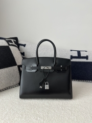 Birkin 30cm, New Design with External Stitching, Imported Box Leather, CK89 Noir Black with Silver Hardware.