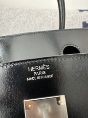 Birkin 30cm, New Design with External Stitching, Imported Box Leather, CK89 Noir Black with Silver Hardware.