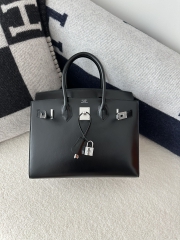 Birkin 30cm, New Design with External Stitching, Imported Box Leather, CK89 Noir Black with Silver Hardware.