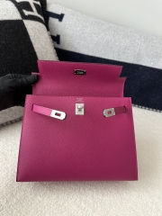 Kelly 25cm, Imported Epsom Grained Leather, L3 Rose Purple with Silver Hardware.