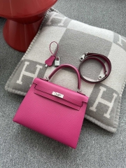 Kelly 25cm, Imported Epsom Grained Leather, L3 Rose Purple with Silver Hardware.