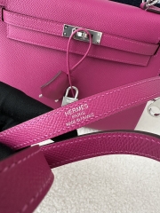 Kelly 25cm, Imported Epsom Grained Leather, L3 Rose Purple with Silver Hardware.