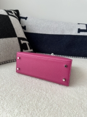 Kelly 25cm, Imported Epsom Grained Leather, L3 Rose Purple with Silver Hardware.