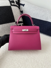 Kelly 25cm, Imported Epsom Grained Leather, L3 Rose Purple with Silver Hardware.