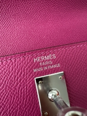 Kelly 25cm, Imported Epsom Grained Leather, L3 Rose Purple with Silver Hardware.