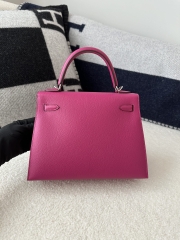 Kelly 25cm, Imported Epsom Grained Leather, L3 Rose Purple with Silver Hardware.