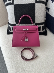Kelly 25cm, Imported Epsom Grained Leather, L3 Rose Purple with Silver Hardware.