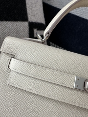 Kelly 25cm, Imported Epsom Grained Leather, CK10 Craie Milk White with Silver Hardware.