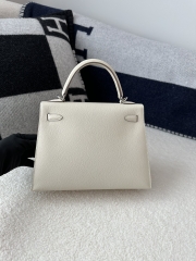 Kelly 25cm, Imported Epsom Grained Leather, CK10 Craie Milk White with Silver Hardware.