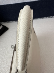 Kelly 25cm, Imported Epsom Grained Leather, CK10 Craie Milk White with Silver Hardware.